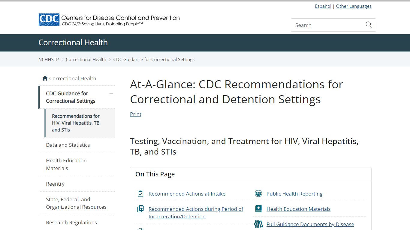 Correctional Recommendations for Correctional and Detention Settings | CDC